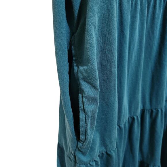 Time And Tru Blue Short Sleeve Pocket Casual Tiered Cotton Midi Shirt Dress XL - Picture 6 of 10